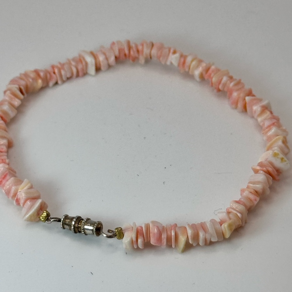 Natural Pink Coral Chip Bracelet with Silver Clasp